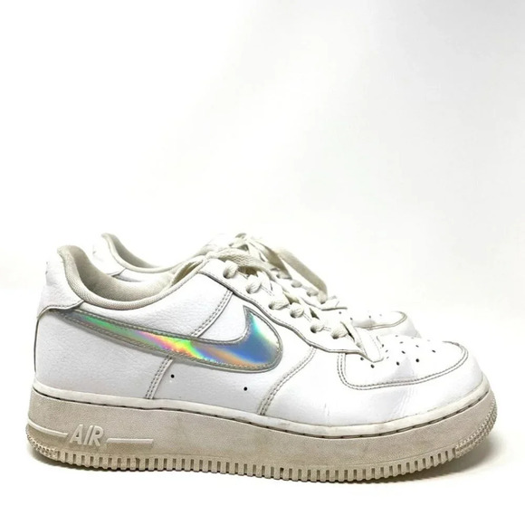 Nike Air Force 1 Low White Iridescent Swoosh Swoop Sneaker Shoe Size 8.5 - Picture 1 of 8